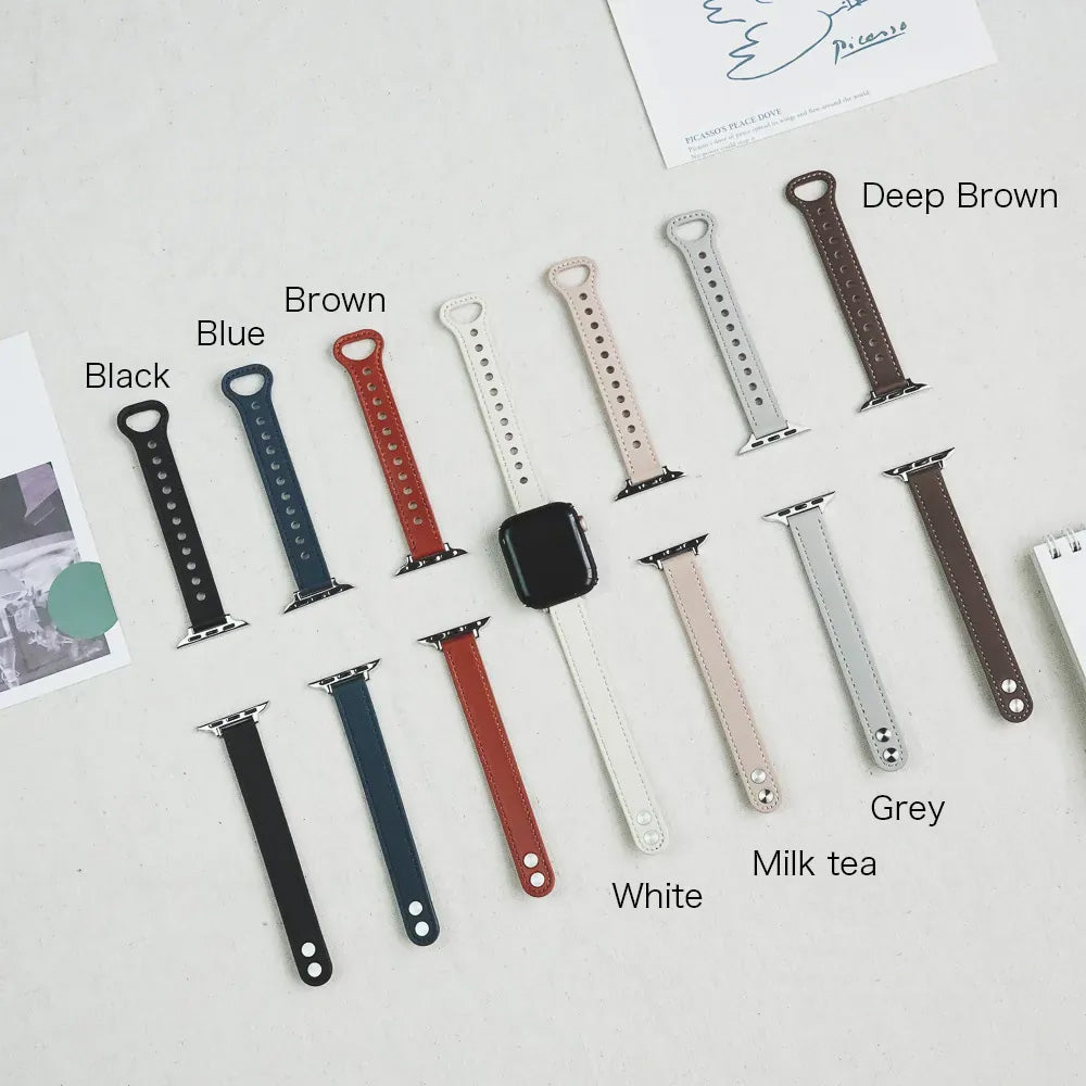Narrow Genuine Leather Buckle Apple Watch Band