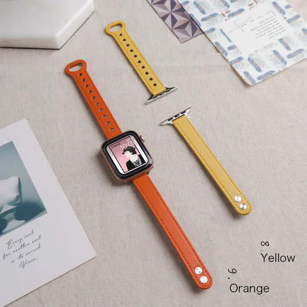 Narrow Genuine Leather Buckle Apple Watch Band