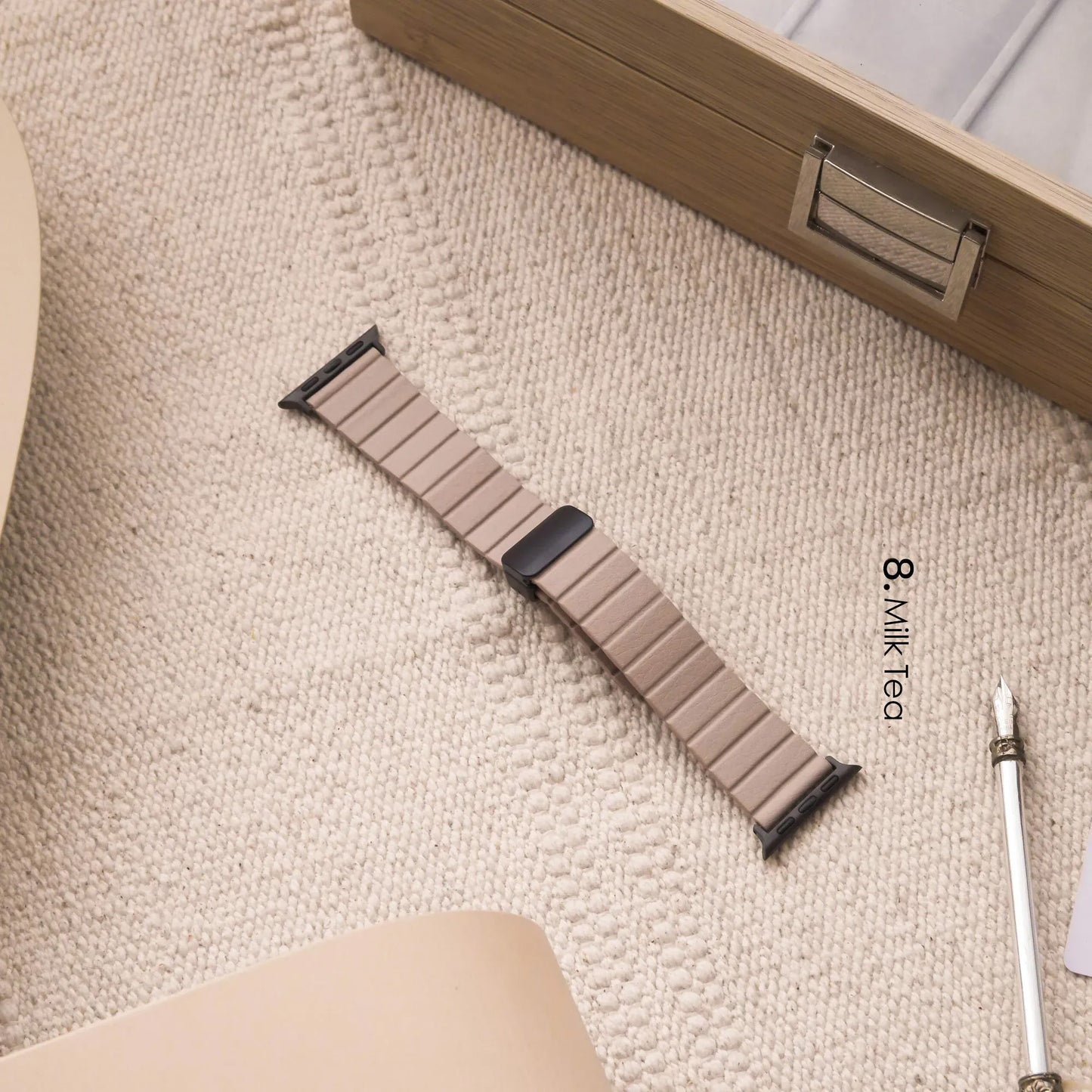 Wide Elegant Leather Venetian Blinds Magnetic Clasp Apple Watch Band