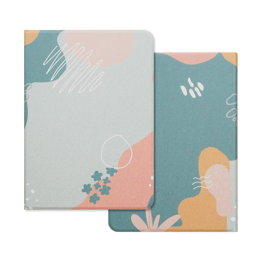 Design Patchwork Blue, Muted Tone Notebook Pencil Magnetic Pen Slot iPad Protective Case
